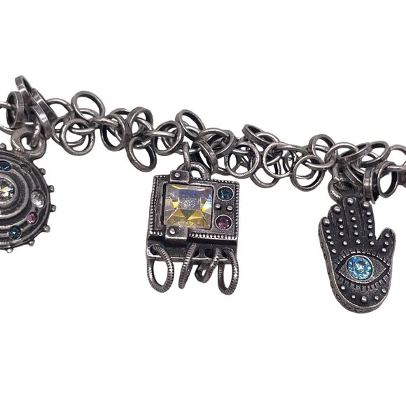 Patricia Locke 7.5 Silver Charm Bracelet With Colorful Gemstones & Unique Design - Picture 5 of 7